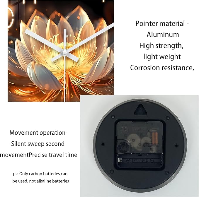XFM Black and Gold Flower Wall Clock14 inch Round Silent Wall Clocks Battery Operated Lotus Flower Decorative Wall Clock for Bedroom Kitchen Living Room Bathroom