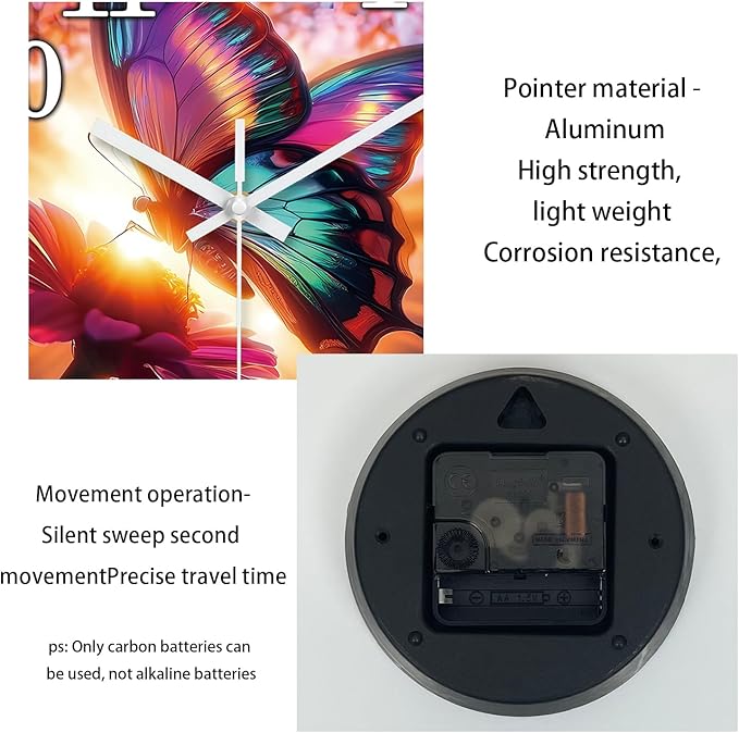 XFM Beautiful Butterfly Wall Clock 12 Inch Battery Operated Flower Clock Silent Non-Ticking Modern Decorative Clocks for Home Kitchen Living Room Bathroom Office