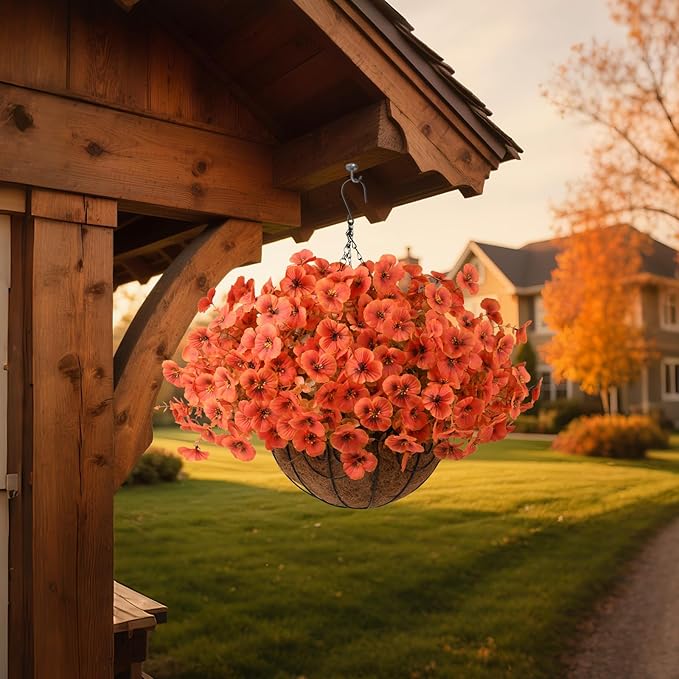 Artificial Fall Flowers for Outdoors Decoration, 12 Bundles Faux Pansies Fake Mums Flower Plants UV Resistant No Fade, Realistic Silk Pansy Look Real for Porch Planters Garden Patio Yard (Orange)