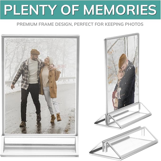 pbf 4x6 Acrylic Picture Frame Display Stand | 4 x 6 Vertical Clear Acrylic Sign Holder | Silver Photo Frame for Table Sign, Tabletop Wedding Sign, Menu, QR Code (6-Pack)