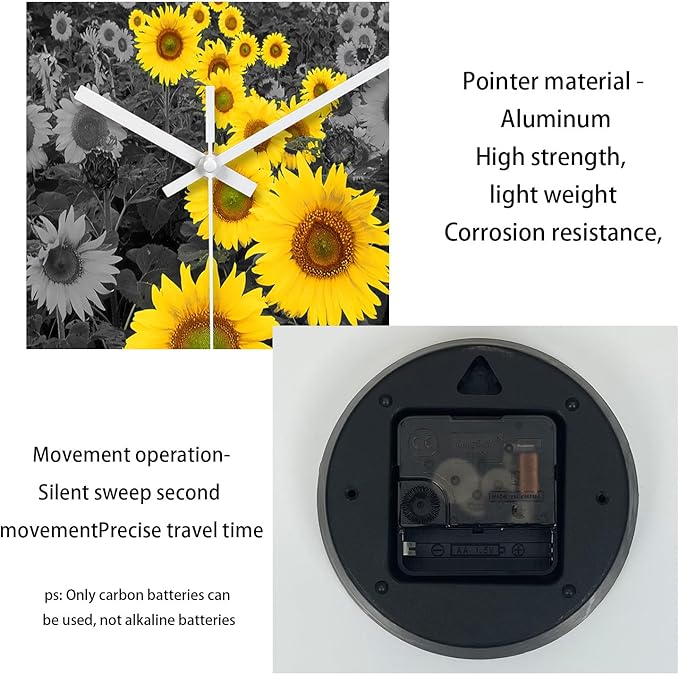XFM Wall Clock Battery Operated 14 Inch Silent Non-Ticking Sunflower Wall Clock Yellow Decorative Glass Clocks for Kitchen Bedroom Living Room Decor