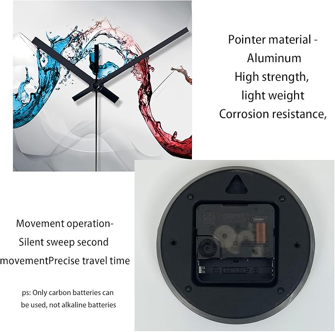 XFM Wall Clock Silent Non-Ticking Battery Operated Dining Room Clocks 16 Inch Blue & Red Wine Cups Modern Decorative Clock for Office Home Living Room Kitchen Pub Bar Decor