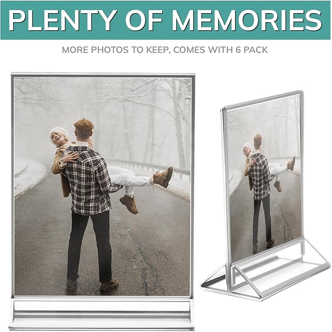 pbf 8.5x11 Acrylic Picture Frame Display Stand | 8.5 x 11 Vertical Clear Acrylic Sign Holder | Silver Photo Frame for Table Sign, Tabletop Wedding Sign, Menu, QR Code (6-Pack)