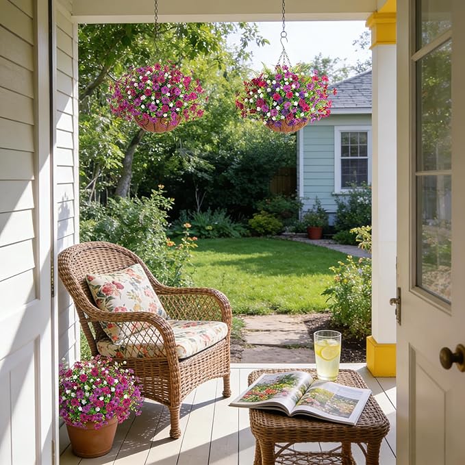 Ammyoo Artificial Flowers for Outdoors Spring Decoration, 12 Bundles Fake Flower Daisy with Realistic Eucalyptus Leaves, Faux Plants for Greenery Boxwood Porch Patio Garden Pot Lawn