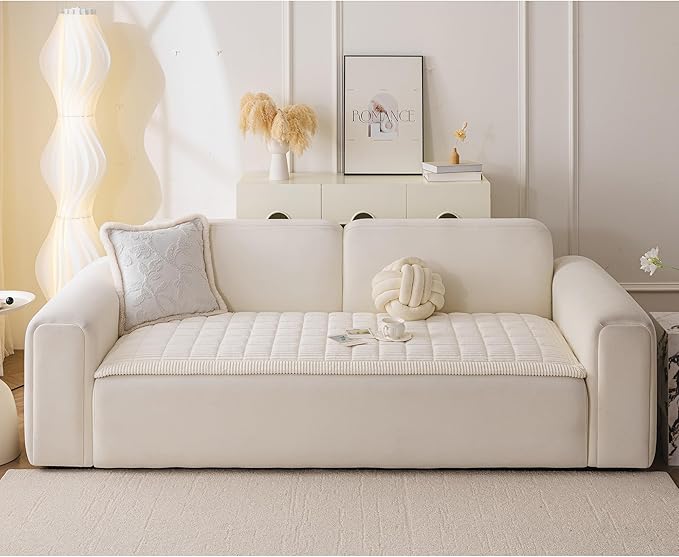 MYSKY HOME Couch Cover for Dogs Washable, Dog Sofa Couch Covers,Washable Non-Slip Couch Sofa Cover Protector Dog Mat for 3 Cushions and Sofas(Cream,27.6" x 82.7")