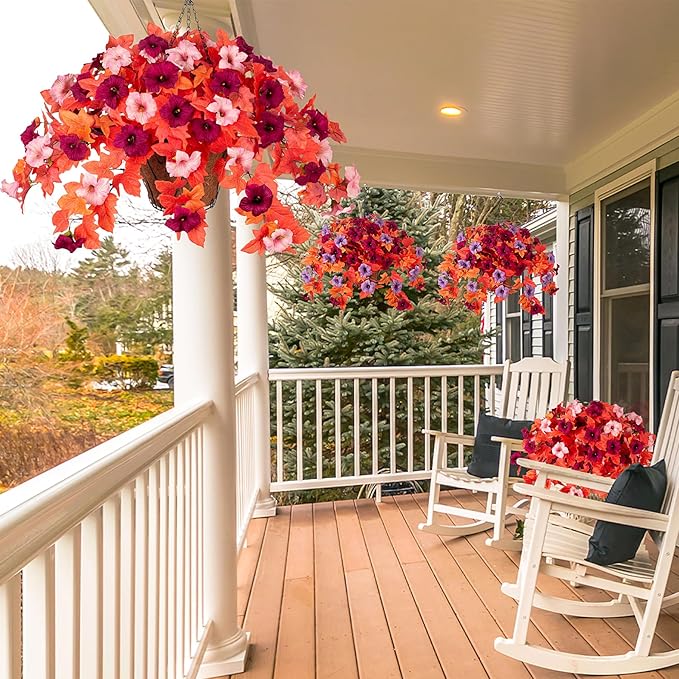 VGNQA 2Pcs Fake Fall Flowers for Outdoor Decoration Artificial Fake Silk Flowers Faux Fall Plants, Uv Resistant Autumn Flower for Garden Porch Balcony Realistic Thanksgiving Decor (Burgundy Pink)
