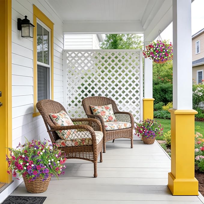 Ammyoo Artificial Flowers for Outdoors Spring Decoration, 12 Bundles Fake Flower Daisy with Realistic Eucalyptus Leaves, Faux Plants for Greenery Boxwood Porch Patio Garden Pot Lawn