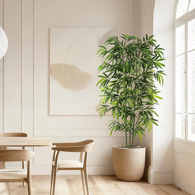 TXABL Artificial Tree Fake Plants, Artificial Bamboo Tree 5FT Tall in Black Potted, Artificial Tree Indoor Decor Bamboo Silk Tree with Natural Wood Trunk, for Home Office Living Room Modern