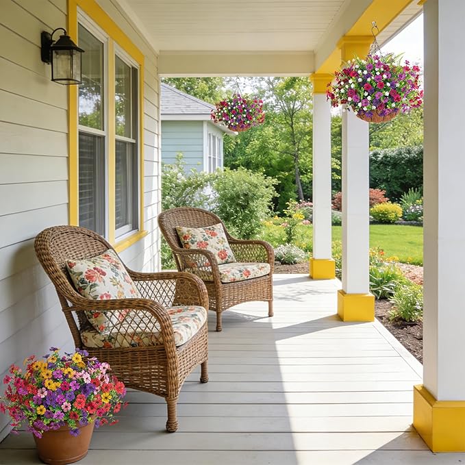 Ammyoo Artificial Flowers for Outdoors Spring Decoration, 12 Bundles Fake Flower Daisy with Realistic Eucalyptus Leaves, Faux Plants for Greenery Boxwood Porch Patio Garden Pot Lawn