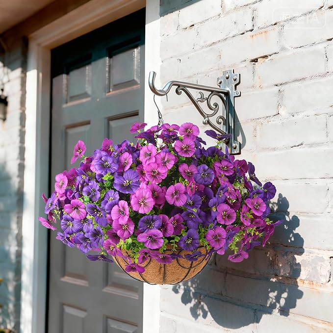 Artificial Fake Pansy Flowers for Outdoor Spring Decor, 12 Bundles Realistic Silk Pansies with Eucalyptus Stem Faux Plants UV Resistant for Outside Planters Garden Window Cemetery (Fuchsia Purple)