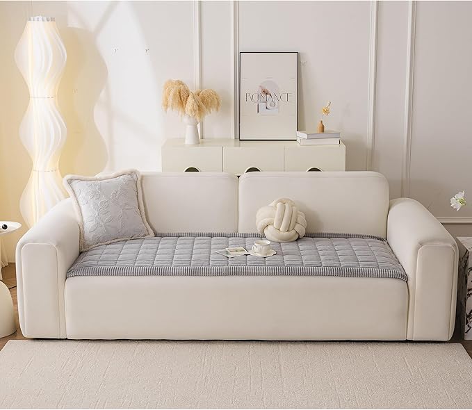 MYSKY HOME Couch Cover for Dogs Washable, Dog Sofa Couch Covers,Washable Non-Slip Couch Sofa Cover Protector Dog Mat for 2 Cushions and Sofas(Light Grey,27.6" x 70.9")