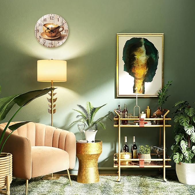 peacoblue Wall Clocks Battery Operated 12 Inch Coffee Glass Round Wall Clock Non Ticking for Kitchen Living Room Dining Room Bedroom and Bathroom Decor Accessories (Battery not Included)