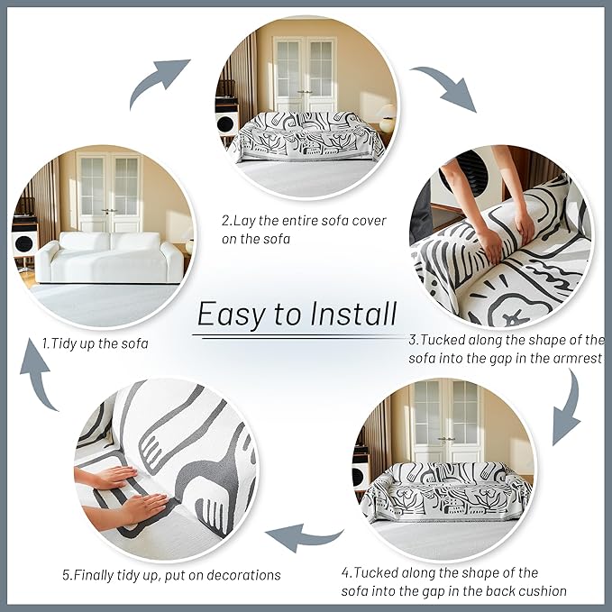 MYSKY HOME Couch Cover for Dogs, Washable Couch Covers, Sofa Covers for Sectional Sofa, Couch Cover 2 Cushion Sofa Dogs Furniture Protector, Chenille Sofa Covers for Pets, 71"x118", Abstract Dark Grey