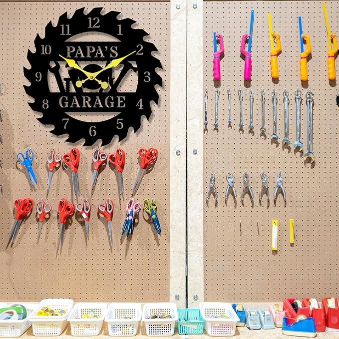 HZYCYYFC Personalized Metal Garage Clock, Custom Metal Workshop Clock,Custom Garage Wall Decor Gift for Father's Day Husband