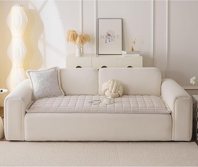 MYSKY HOME Couch Cover for Dogs Washable, Dog Sofa Couch Covers,Washable Non-Slip Couch Sofa Cover Protector Dog Mat for 2 Cushions and Sofas(Oatmeal,27.6" x 70.9")