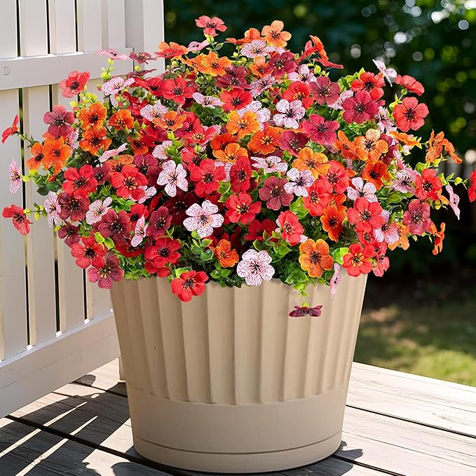 Ammyoo Artificial Flowers for Outdoors Potted Spring Decor, 12 Bundles Fake Summer Daisy with Realistic Eucalyptus Leaves, Faux Plants for Greenery Boxwood Porch Patio Garden Pot Lawn