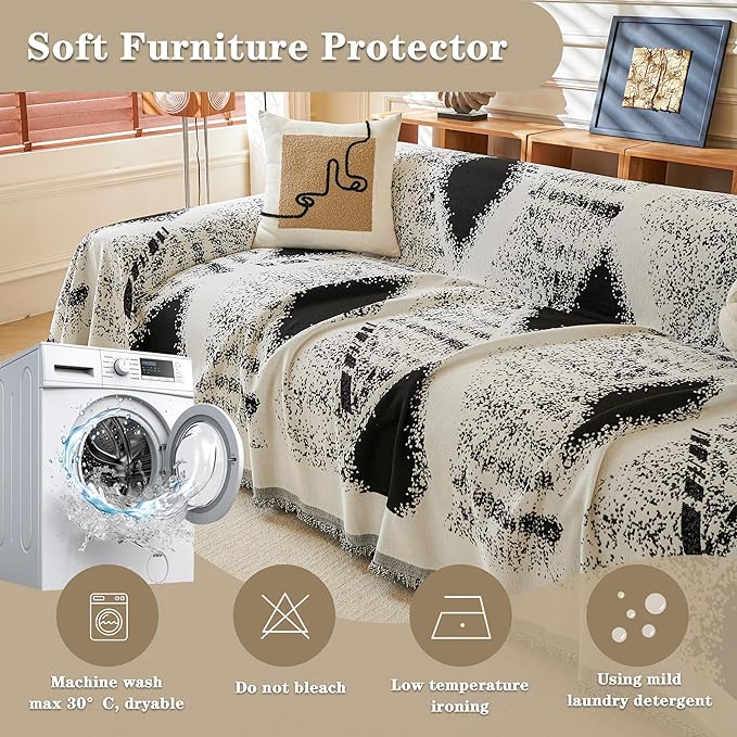 MYSKY HOME Couch Cover for Sectional Sofa Set Boho Geometric Furniture Sofa Cover Washable for Dog Cat Pets Couch Cover 3 Cushion Couch Sofa Chenille Couch Protector Multi-Use Cover Blanket, 71" X134"
