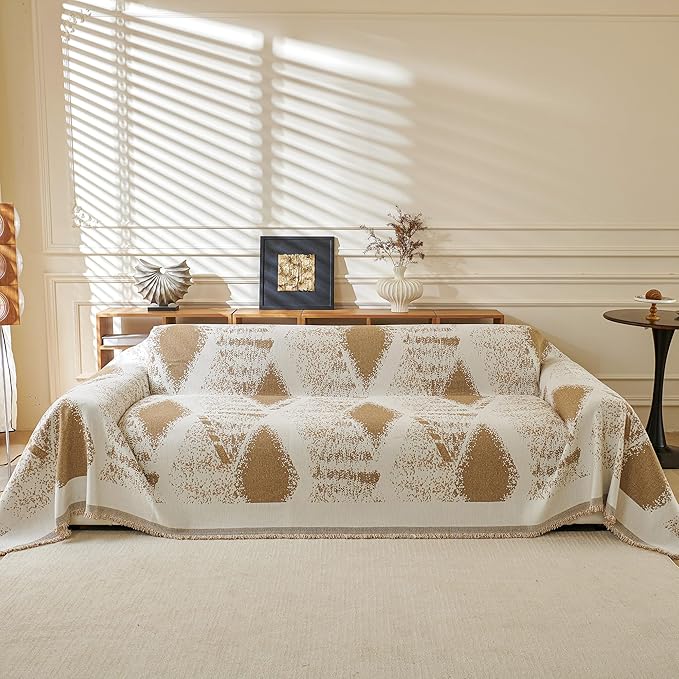 MYSKY HOME Couch Cover for Dogs Washable Khaki Rhombic Couch Sofa Protector Dogs Pets Friendly Chenille Geometric Sofa Covers Soft Durable Farmhouse Sofa Slipcovers, 71" X102"