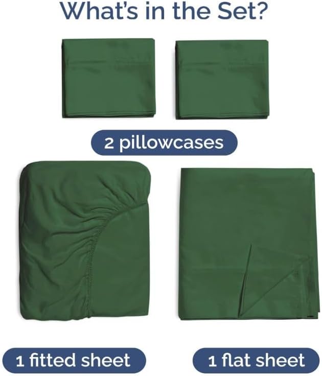 100% Rayon Derived From Bamboo - Bamboo Sheets King Size - Cooling Sheets for King - Soft, Breathable & Hotel Luxury Bedding - 1 Flat & 1 Fitted & 2 Pillowcases w/ 16 Inch Deep Pockets - Emerald Green