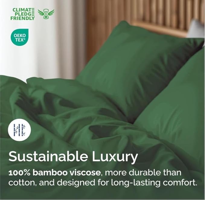 100% Rayon Derived From Bamboo - Bamboo Sheets King Size - Cooling Sheets for King - Soft, Breathable & Hotel Luxury Bedding - 1 Flat & 1 Fitted & 2 Pillowcases w/ 16 Inch Deep Pockets - Emerald Green
