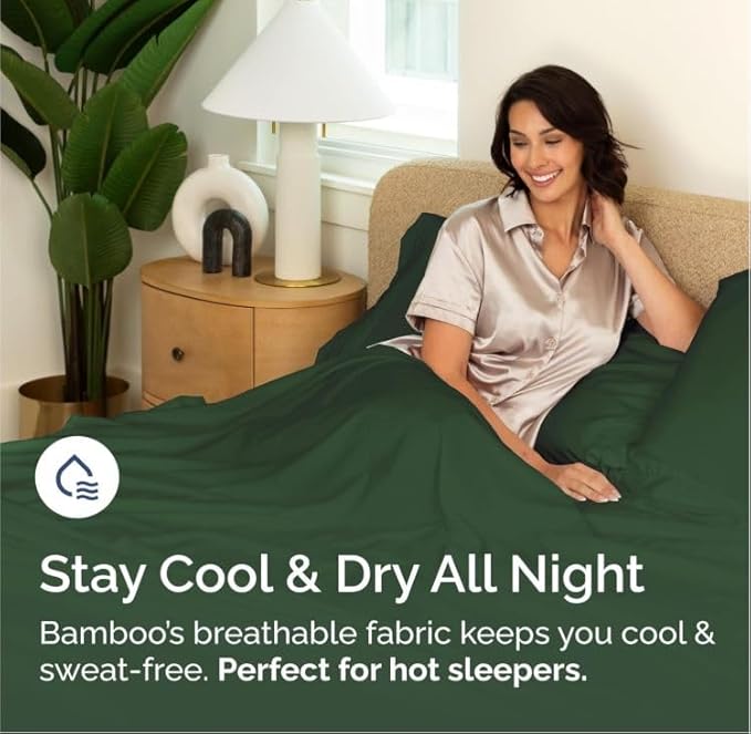 100% Rayon Derived From Bamboo - Bamboo Sheets King Size - Cooling Sheets for King - Soft, Breathable & Hotel Luxury Bedding - 1 Flat & 1 Fitted & 2 Pillowcases w/ 16 Inch Deep Pockets - Emerald Green