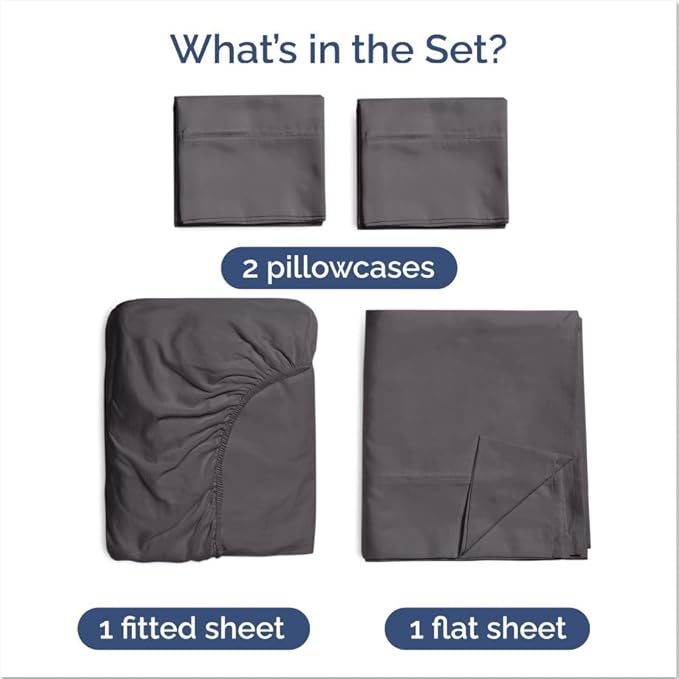 100% Rayon Derived From Bamboo - Bamboo Sheets Full Size - Cooling Sheets for Full - Soft, Breathable & Hotel Luxury Bedding - 1 Flat & 1 Fitted & 2 Pillowcases with 16 Inch Deep Pockets - Dark Grey