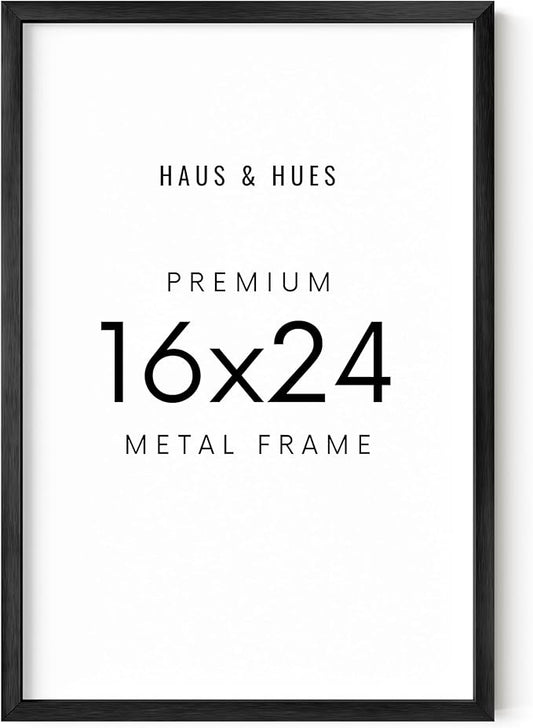HAUS AND HUES 16x24 Black Metal Picture Frame - Features Premium Aluminum & Hanging Hardware, Shatterproof Plexiglass - Ideal for Home, Room, Office (16x24 in, Black, Set of 1)