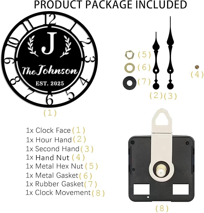 HZYCYYFC Personalized Metal Clock Sign, Custom Metal Clock,Personalized Gift, Black Gold and Silver Color Options, Housewarming Gift, Living Room Decor