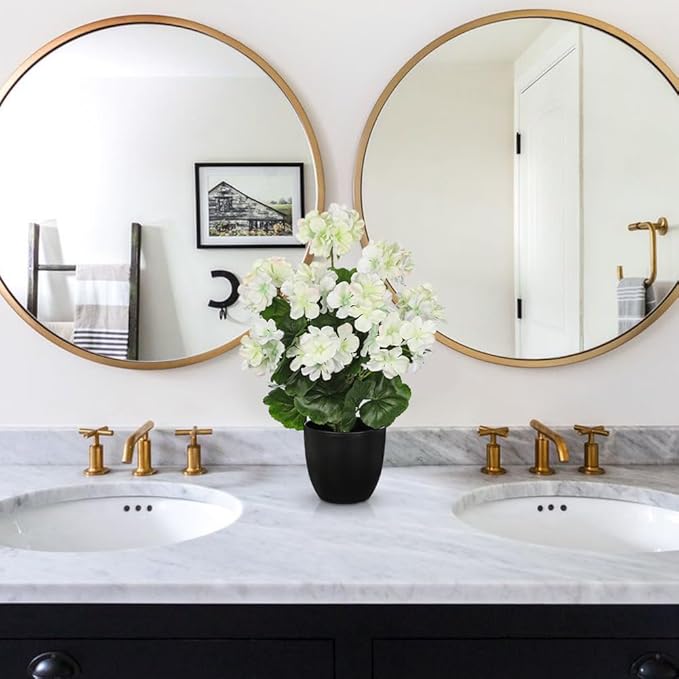 Briful 17” Geraniums Artificial Flowers Realistic Potted Plant – White Fake Geraniums for Outdoors, Silk Flowers Artificial Outdoor Plants for Indoor Home Decor, Farmhouse Table Centerpiece Decoration