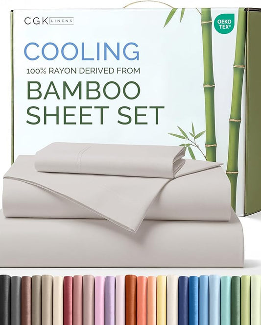 100% Rayon Derived From Bamboo - Bamboo Sheets Twin XL Size - Cooling Sheets for Twin XL - Soft, Breathable Hotel Luxury Bedding - 1 Flat & 1 Fitted & 1 Pillowcase w/ 16 Inch Deep Pockets - Light Grey