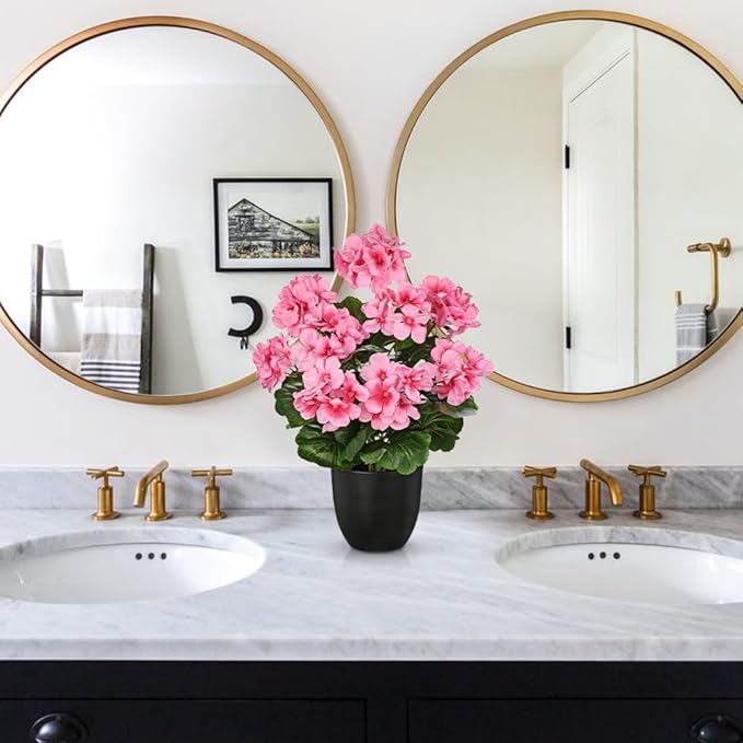 Briful 17” Geraniums Artificial Flowers Realistic Potted Plant – Pink Fake Geraniums for Outdoors, Silk Flowers Artificial Outdoor Plants for Indoor Home Decor, Farmhouse Table Centerpiece Decoration