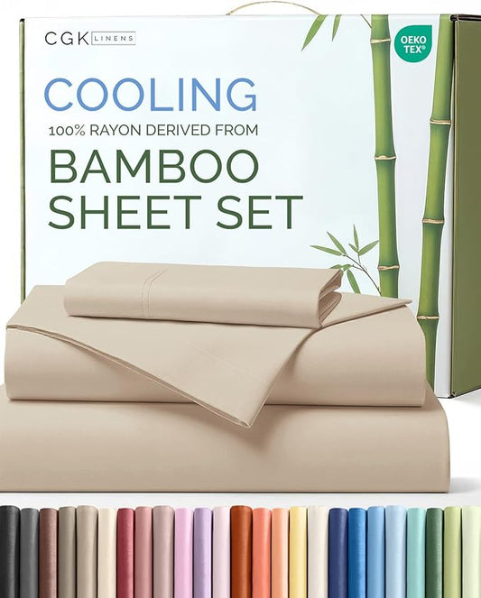 100% Rayon Derived From Bamboo - Bamboo Sheets Twin XL Size - Cooling Sheets for Twin XL - Soft, Breathable & Hotel Luxury Bedding - 1 Flat & 1 Fitted & 1 Pillowcase w/ 16 Inch Deep Pockets - Wheat