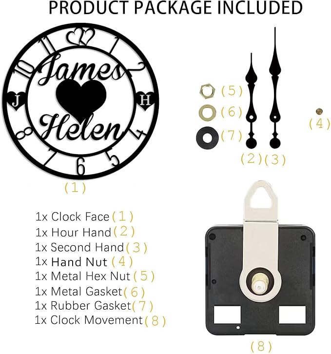 HZYCYYFC Personalized Metal Clock Sign, Custom Metal Clock,Personalized Gift, Black Gold and Silver Color Options, Housewarming Gift, Living Room Decor