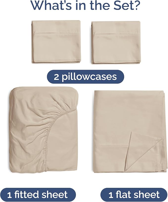 100% Rayon Derived From Bamboo - Bamboo Sheets Cal King Size - Cooling Sheets for Cal King - Soft, Breathable & Hotel Luxury Bedding - 1 Flat & 1 Fitted & 2 Pillowcases w/ 16 Inch Deep Pockets - Wheat