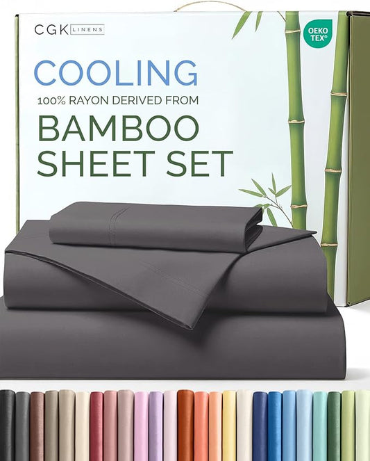 100% Rayon Derived From Bamboo - Bamboo Sheets Twin XL Size - Cooling Sheets for Twin XL - Soft, Breathable Hotel Luxury Bedding - 1 Flat & 1 Fitted & 1 Pillowcase w/ 16 Inch Deep Pockets - Dark Grey