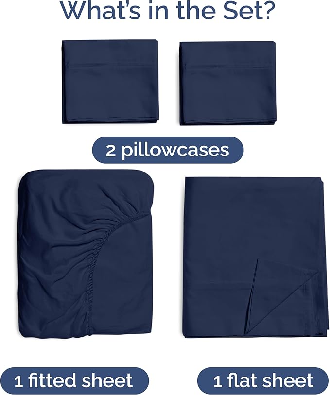 100% Rayon Derived From Bamboo - Bamboo Sheets Cal King Size - Cooling Sheets for Cal King - Ultra Soft Hotel Luxury Bedding - 1 Flat & 1 Fitted & 2 Pillowcases with 16 Inch Deep Pockets - Navy Blue