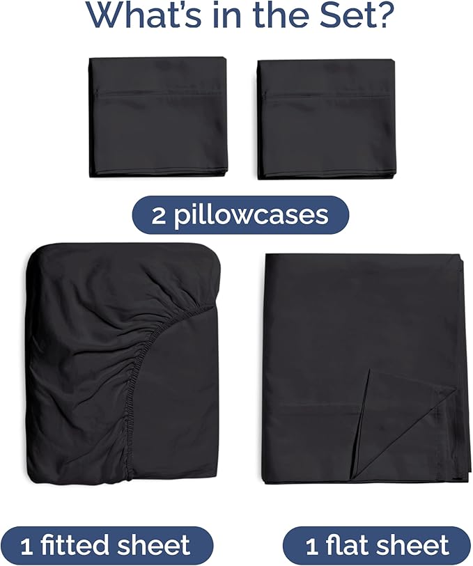100% Rayon Derived From Bamboo - Bamboo Sheets Cal King Size - Cooling Sheets for Cal King - Soft, Breathable Hotel Luxury Bedding - 1 Flat & 1 Fitted & 2 Pillowcases w/ 16 Inch Deep Pockets - Black