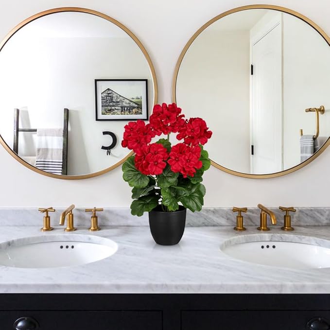 Briful 16” Geraniums Artificial Flowers Realistic Potted Plant – Red Fake Geraniums for Outdoors, Artificial Outdoor Plants for Indoor Home Decor, Farmhouse Table Centerpiece Decoration