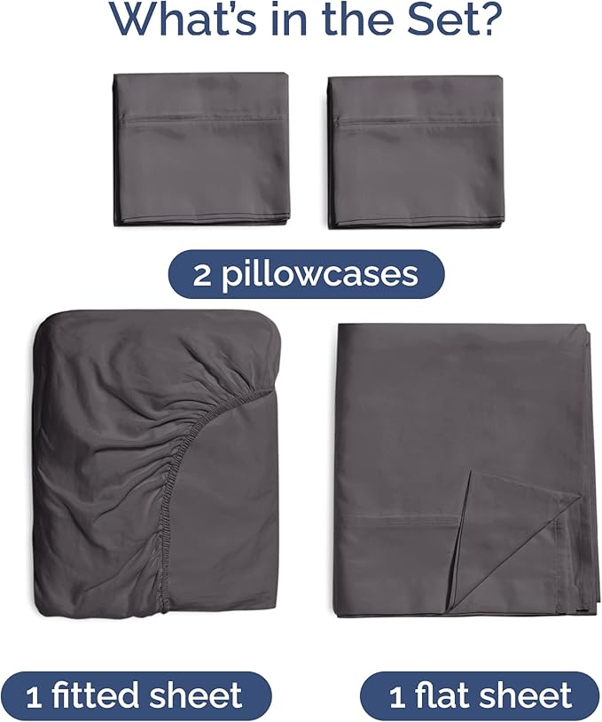 100% Rayon Derived From Bamboo - Bamboo Sheets Cal King Size - Cooling Sheets for Cal King - Ultra Soft Hotel Luxury Bedding - 1 Flat & 1 Fitted & 2 Pillowcases with 16 Inch Deep Pockets - Dark Grey