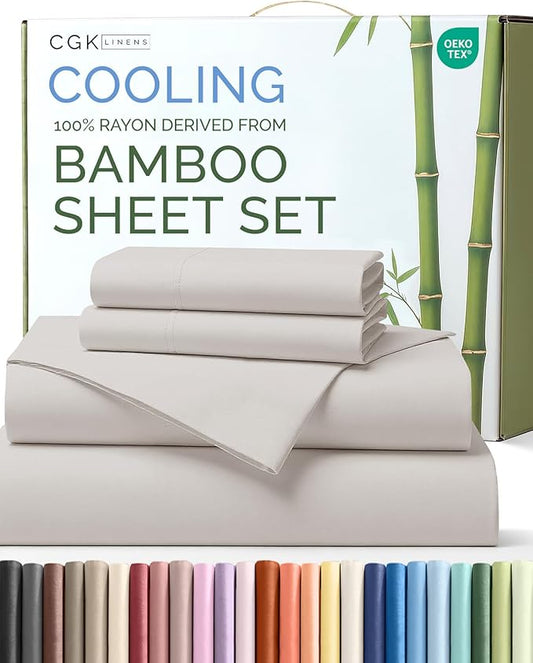 100% Rayon Derived From Bamboo - Bamboo Sheets Cal King Size - Cooling Sheets for Cal King - Ultra Soft Hotel Luxury Bedding - 1 Flat & 1 Fitted & 2 Pillowcases with 16 Inch Deep Pockets - Light Grey