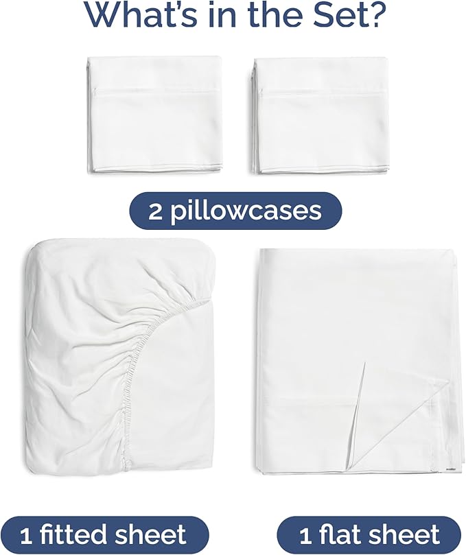 100% Rayon Derived From Bamboo - Bamboo Sheets Full Size - Cooling Sheets for Full - Ultra Soft, Breathable & Hotel Luxury Bedding - 1 Flat & 1 Fitted & 2 Pillowcases w/ 16 Inch Deep Pockets - White