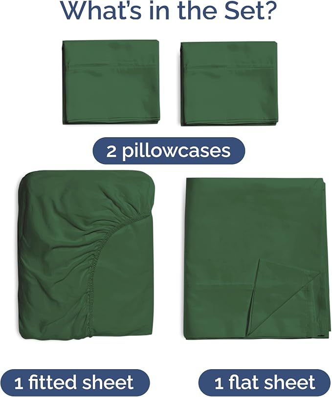 100% Rayon Derived From Bamboo - Bamboo Sheets Full Size - Cooling Sheets for Full - Soft, Breathable & Hotel Luxury Bedding - 1 Flat & 1 Fitted & 2 Pillowcases w/ 16 Inch Deep Pockets - Emerald Green