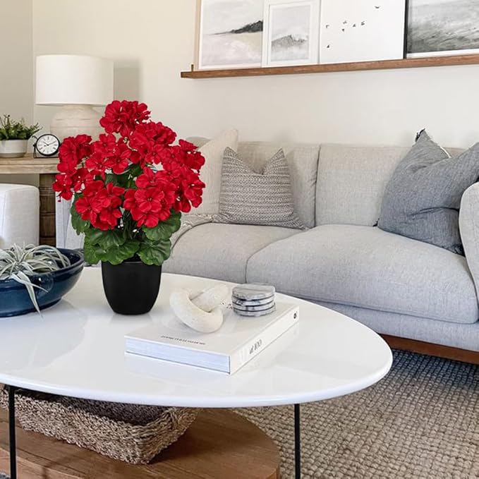 Briful 17” Geraniums Artificial Flowers Realistic Potted Plant – Red Fake Geraniums for Outdoors, Artificial Outdoor Plants for Indoor Home Decor, Farmhouse Table Centerpiece Decoration