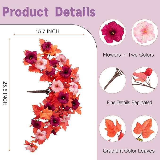 VGNQA 2Pcs Fake Fall Flowers for Outdoor Decoration Artificial Fake Silk Flowers Faux Fall Plants, Uv Resistant Autumn Flower for Garden Porch Balcony Realistic Thanksgiving Decor (Burgundy Pink)