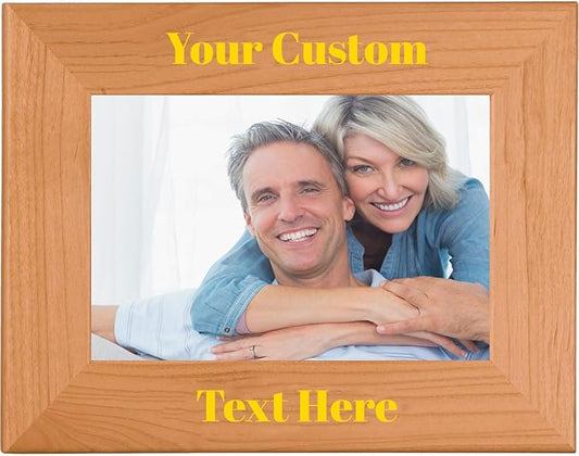 Gold, Personalized 5x7 Landscape Photo Frame – UV Printed Alder Picture Frame, Custom Wood Picture Wooden Frame for Desk or Wall – Gift for Family, Friends, Coworkers