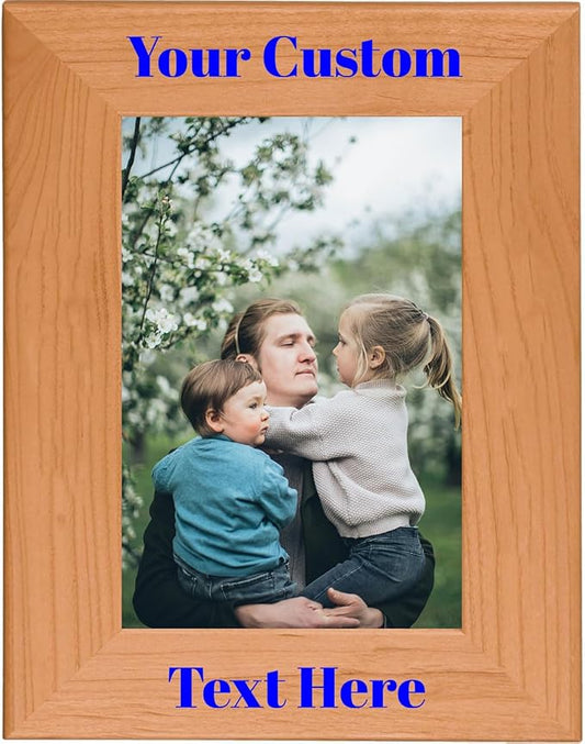 Blue, Personalized 5x7 Portrait Photo Frame – UV Printed Alder Picture Frame, Custom Wood Picture Wooden Frame for Desk or Wall – Gift for Family, Friends, Coworkers