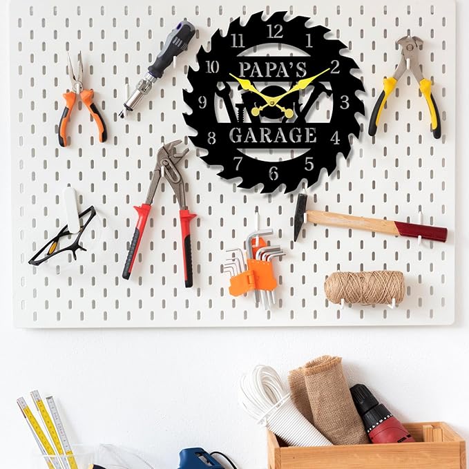 HZYCYYFC Personalized Metal Garage Clock, Custom Metal Workshop Clock,Custom Garage Wall Decor Gift for Father's Day Husband