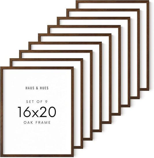 HAUS AND HUES Walnut Wood 16x20 Picture Frames - Set of 9, Classic Natural Frames for Gallery Walls