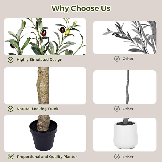 Jocoevol Artificial Olive Tree 10FT, Indoor Fake Silk Plant with Realistic Trunk, Leaves, Fruits and White Planter, Faux Potted Tree for Home Decor and Housewarming Gift, 1 Pack
