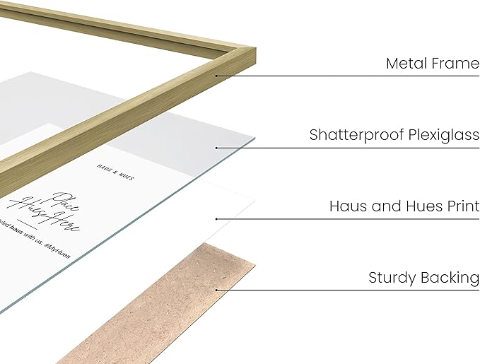 HAUS AND HUES 6x8 Gold Picture Frames - Modern Aluminum Wall Art Display - Lightweight 6x8 Frames for Photos, Prints, Posters - Tabletop or Wall Mount (Set of 3)